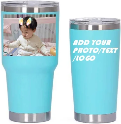 Miniatura 26 de Vaso de acero inoxidable con foto personalizada de 20 onzas / 30 onzas, taza de café personalizada con tapa y pajilla, taza aislada al vacío