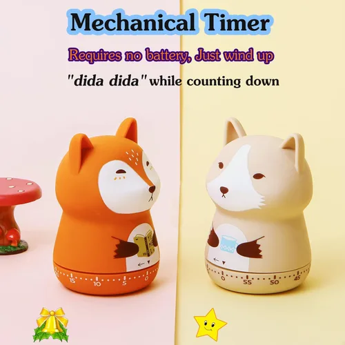 Miniatura 3 de Temporizador mecánico de cocina, lindo temporizador de animales para niños, temporizador manual de cuenta regresiva de 60 minutos para aula, hogar