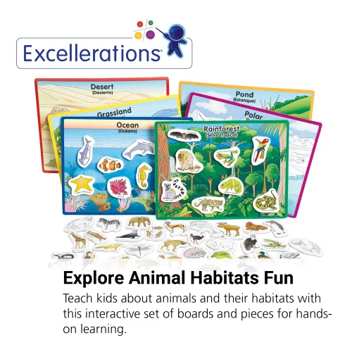 Miniatura 2 de Excellerations Animales en sus hábitats 6 tableros de rompecabezas herramienta de actividad de aprendizaje para niños (48 piezas)