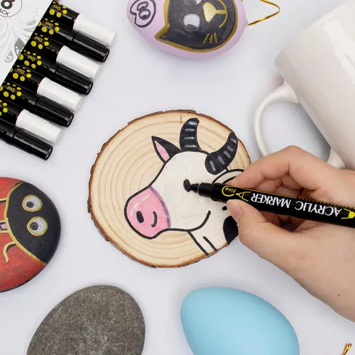 Miniatura 7 de Marcador de pintura, bolígrafos de pintura acrílica de doble punta, paquete de 8 bolígrafos de pintura en blanco y negro, ideales para madera