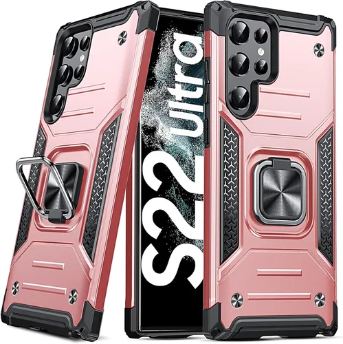 Miniatura 39 de Anqrp Funda para Galaxy S22 Ultra, Funda Protectora de Teléfono de Grado Militar con Soporte Plegable de Anillo de Metal Giratorio