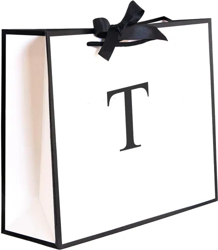 Miniatura 52 de QLSKO - Bolsa de regalo inicial con lazo de cinta, bolsa de papel horizontal personalizada, bolsa de regalo con monograma para cumpleaños