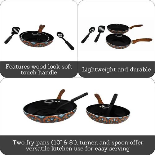 Miniatura 2 de IMUSA Juego de utensilios de cocina de cerámica antiadherente de 4 piezas de 8 pulgadas/10 pulgadas con asas suaves al tacto, aluminio, negro