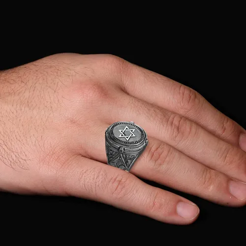 Miniatura 7 de Anillo Escudo de David, Anillo de plata de estrella de David, Anillo de estrella hebrea personalizado, Anillo de declaración judía hecho a mano