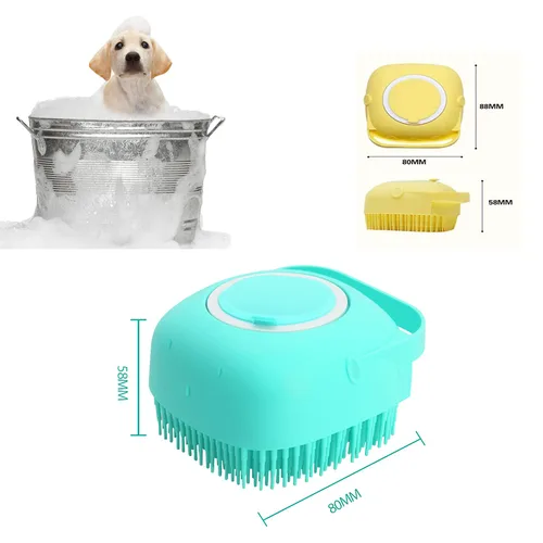 Miniatura 2 de Cepillo de baño y masaje para mascotas con dispensador de jabón y champú, cerdas de silicona suave para perros de pelo largo y corto, gatos, ducha