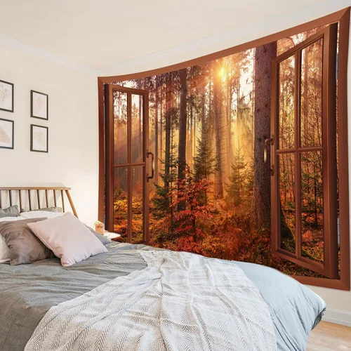Miniatura 36 de HVEST Tapiz de noche de Halloween, tapiz para colgar en la pared, bosque embrujado con tumba y calabazas, manta de pared para dormitorio, sala