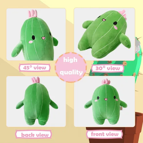 Miniatura 2 de BABOLI Peluche de cactus de peluche con cara sonriente y antena rosa, cactus de miel, juguete suave de peluche, bonito regalo para niños, niñas