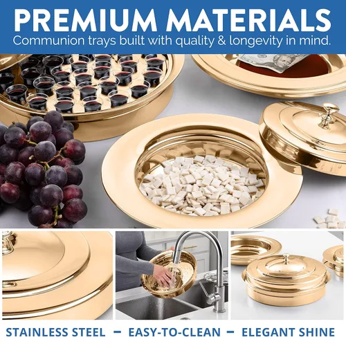 Miniatura 3 de (Plato de oferta rojo) Platos de oferta de acero inoxidable dorado prémium para iglesia Bandejas de oferta Plato de colección de iglesia Plato