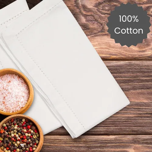 Miniatura 3 de Cotton Clinic Paquete de 12 servilletas de tela de punto vainica de gran tamaño de 20 x 20 pulgadas, tela de lino y algodón a medida con esquina