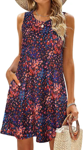 Miniatura 19 de SimpleFun - Vestidos de verano para mujer, camiseta floral, vestido de playa de estilo bohemio, informal, con bolsillos y sin mangas