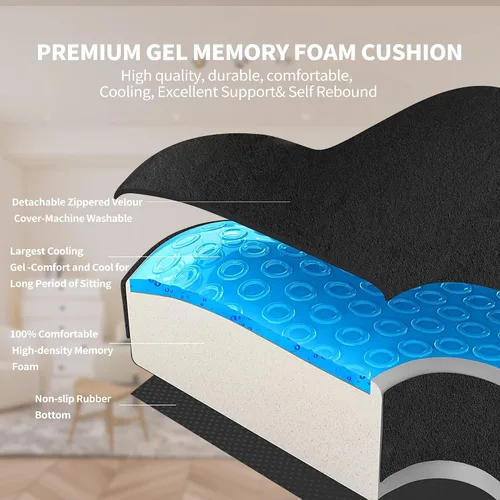 Miniatura 3 de Cojín de asiento de gel refrescante para sentarse durante mucho tiempo, almohada de espuma viscoelástica para aliviar el dolor de ciática, gel Negro