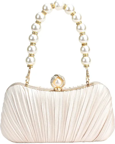 Menurra Bolso de mano Bolso de noche de perlas de satén Bolso de mano con correa de cadena Bolso de hombro