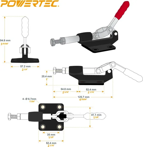 Miniatura 6 de POWERTEC 4PK abrazadera de palanca de empuje y tracción, capacidad de retención de 500 libras, abrazadera de palanca de empuje y tracción