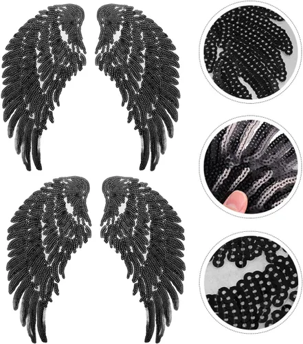 Miniatura 9 de Kichvoe Sequin Angel Wing Applique Patches 2 Pairs Black Embroidered Iron-on Clothes Sewing Patch DIY Garment Decoration for Jackets and Apparel