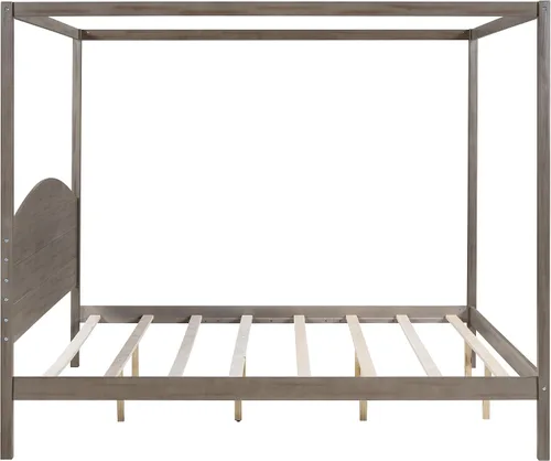 Miniatura 6 de Harper & Bright Designs Cama con dosel con cabecero, marco de madera con patas de apoyo, plataforma de tamaño King para adolescentes y adultos,