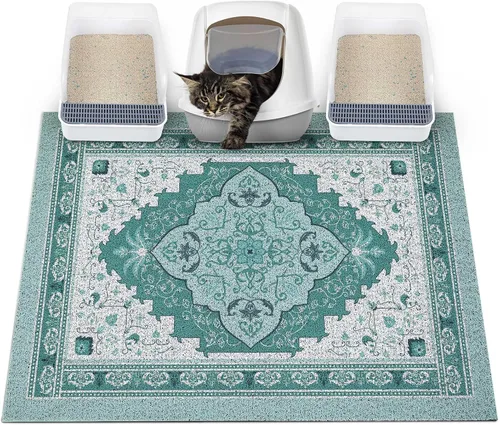 Miniatura 45 de Glittme Alfombrilla de Arena para Gatos con Base Antideslizante, Alfombrilla de Caja de Arena Impermeable que Atrapa la Arena, Fácil de Limpiar