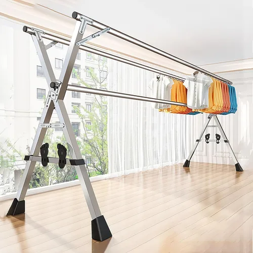 Estante de secado grande resistente, estante de secado de ropa/tendedero, extensible plegable y plegable de acero inoxidable, longitud ajustable,