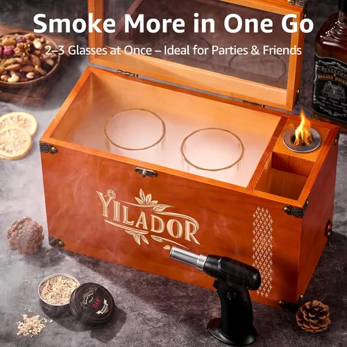 Miniatura 3 de Kit de fumador a la antigua – Caja de regalo de madera premium para whisky y cócteles, fumador eléctrico de 2 en 1 para bebidas y alimentos