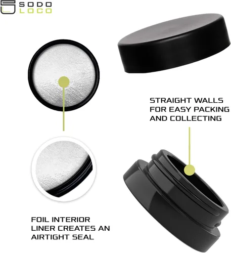 Miniatura 2 de Paquete de (90) tarros de vidrio negro de perfil bajo y grueso de 7 ml con tapas negras - Envases herméticos para aceite, bálsamo labial, cera