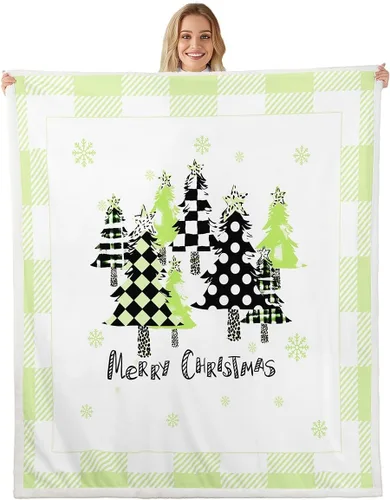 Miniatura 11 de Manfei Manta de Navidad con árbol de Navidad, muñeco de nieve, copo de nieve, para decoración de habitación de niños y niños, manta de rayas blancas