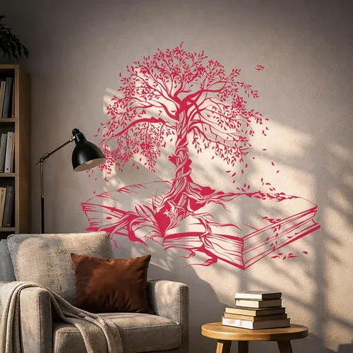 Miniatura 20 de Vinilo adhesivo para pared, diseño de árbol de hojas, biblioteca de conocimiento, sala de lectura, decoración grande (ig5200)
