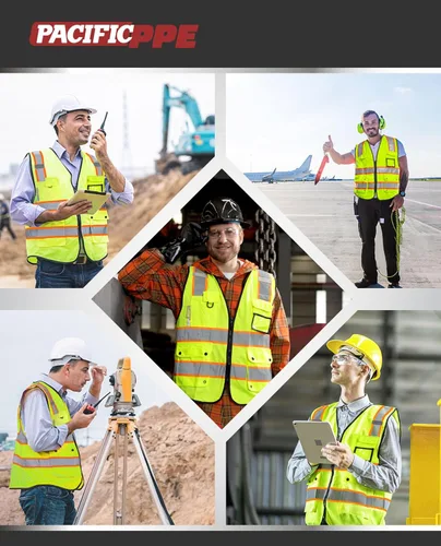Miniatura 5 de PACIFIC - Chaleco de seguridad con 10 bolsillos para hombre, tiras reflectantes de alta visibilidad 3M con bolsillos y cremallera, ANSI Clase 2