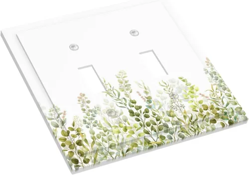 Miniatura 3 de Cubiertas Decorativas para Placas de Interruptor Boho Country Eucalipto Rústico Acuarela Hojas Verdes 2 Gang Placa de Pared Cubierta de Placa