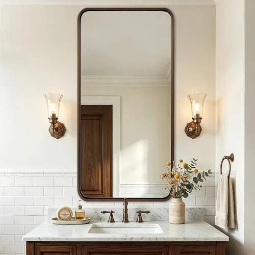 Miniatura 22 de ANDY STAR Espejo de baño negro de 24 x 30 pulgadas, espejos de tocador de baño negros para pared, espejo rectangular redondeado para fregadero