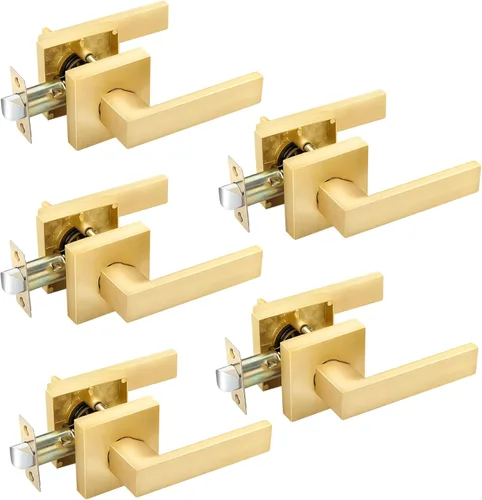 Miniatura 11 de EHOMEWARE 8 paquetes de manijas de puerta interior sin llave en acabado de latón satinado, manija de puerta de armario, palanca de puerta de paso