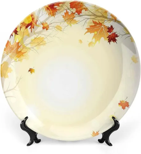 XISUNYA Plato decorativo de 6 pulgadas, cerámica de cerámica para decoración de otoño, imagen suave de hojas de otoño desvanecidas, impresión de