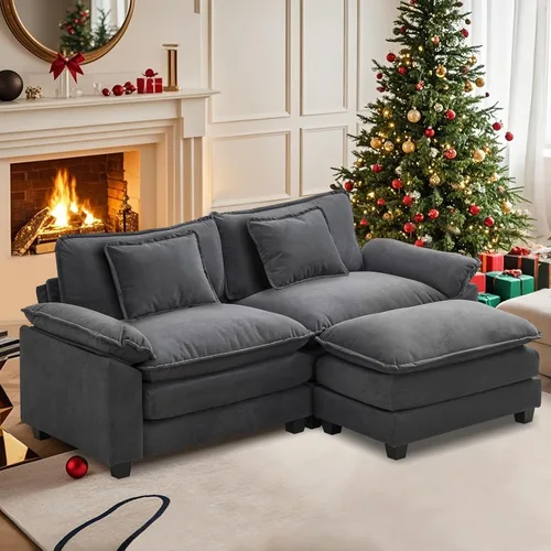 Miniatura 44 de Sofá modular seccional, sofá de nube con otomana, asiento profundo de felpilla en forma de L para sala de estar y apartamento