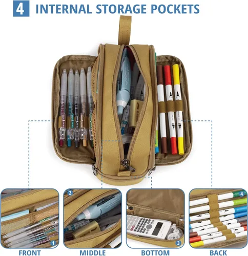 Miniatura 5 de ATRIPACK Estuche Táctico de 4 Compartimentos para Lápices para Niños, Bolsa de Lona Grande para Bolígrafos, Estuche de Gran Capacidad, Bolsa