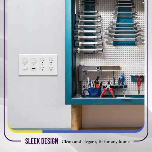 Miniatura 8 de enerlites Duplex placa de pared de salida, 1 – 4 Gang policarbonato, tamaño estándar, irrompible – Color Blanco..., Blanco