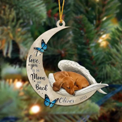 Miniatura 129 de Adorno colgante personalizado de ángel durmiendo en la luna, perro sabueso afgano, nombre personalizado, acrílico impreso en 2D plano – cumpleaños