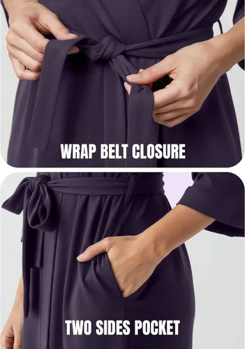 Miniatura 4 de NY Threads Bata de baño de punto largo para mujer, manga 34, kimono suave, ligero, ropa de descanso