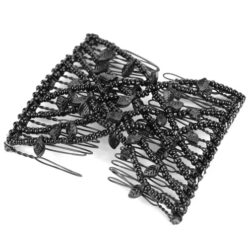 Miniatura 8 de Juego de pinzas y peines para el cabello de perlas – clips dobles elásticos elásticos, peines mágicos, herramienta de peinado de cabello DIY (negro)