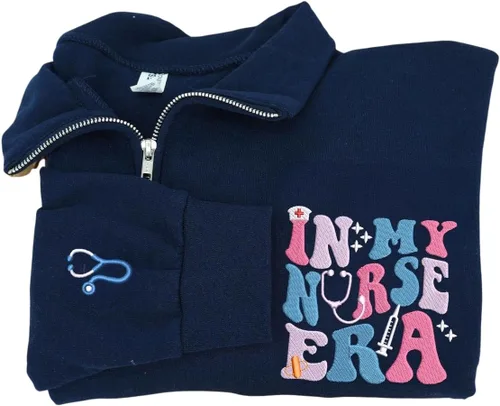 Miniatura 10 de COUPLEHOODIES - Sudadera de enfermería bordada con nombre, personalizada, con cremallera de un cuarto, regalo para asistente de enfermería