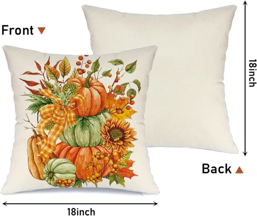 Miniatura 7 de Juego de 4 fundas de almohada decorativas de otoño de 18 x 18 pulgadas, decoración de granja de Acción de Gracias, Hello Pumpkin al aire libre