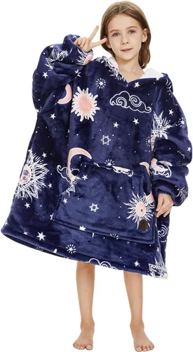 Miniatura 27 de Three Poodle - Manta con capucha portátil para niños, sudadera de sherpa de gran tamaño con capucha gigante, manta con capucha cálida y acogedora