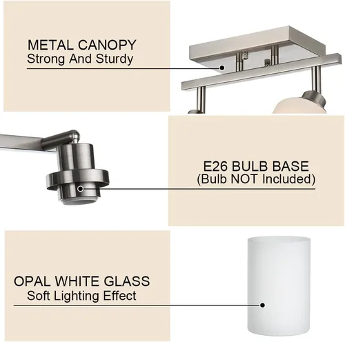 Miniatura 7 de TODOLUZ Luminarias de Riel de 2 Luces Aplique de Pared, Foco de Níquel Cepillado para Cocina Sala de Estar Comedor Pasillo, Base de Bombilla E26