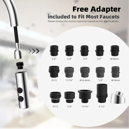Miniatura 7 de Hibbent Pulverizador extraíble para fregadero, cabezal de grifo de cocina de 2 funciones, cabezal rociador desplegable para baño con conector macho
