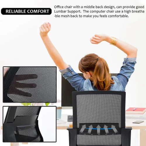 Miniatura 5 de BestOffice Silla giratoria para computadora, soporte lumbar ejecutivo, silla de malla, taburete ajustable para mujeres y hombres (negro)