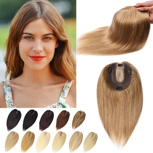 Miniatura 10 de Toppers de cabello humano real para mujeres con cabello delgado, 6 pulgadas, marrón oscuro