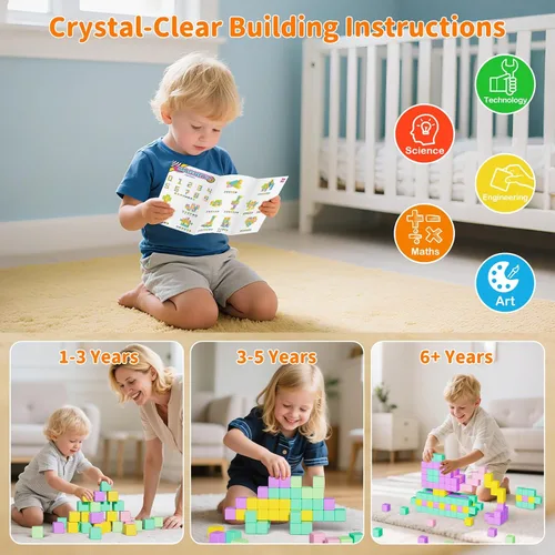 Miniatura 5 de Bloques magnéticos grandes de viaje, 20 bloques de construcción de 1.42 pulgadas para niños pequeños de 3 a 5 años, cubos magnéticos para niños