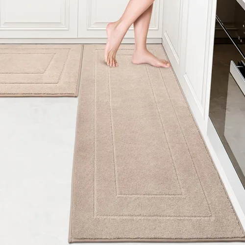 Miniatura 12 de PURRUGS Juego de 2 alfombras de cocina lavables a máquina (24 x 35.5 + 24 x 59 pulgadas), alfombras de pasillo de cocina antideslizantes y Marrón