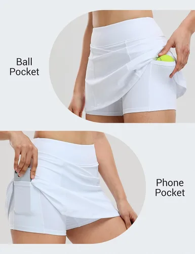 Miniatura 2 de 1a1a Falda de tenis de golf para mujer, pantalón corto de cintura alta, atlético, falda deportiva con bolsillos cortos