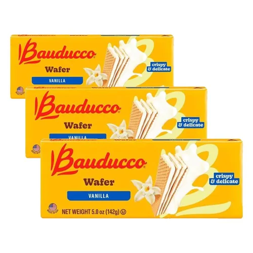 Miniatura 24 de Bauducco Vanilla Wafers - Galletas crujientes de oblea con 3 deliciosas capas de crema con sabor a vainilla, delicioso aperitivo dulce o postre, 9.0