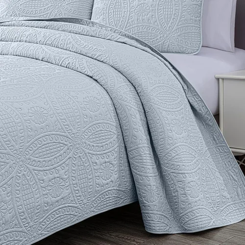 Miniatura 4 de Chezmoi Collection Austin Juego de Colcha King de 3 Piezas Acolchado Pinsonic Sobredimensionado Juego de Colcha Coverlet, King, Plateado De gran