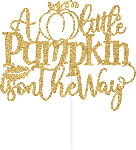 Miniatura 7 de Decoración para tartas con purpurina dorada "A Little Pumpkin is on the Way", dulce calabaza/calabaza Oh Baby/Little Pumpkin, decoración de fiesta