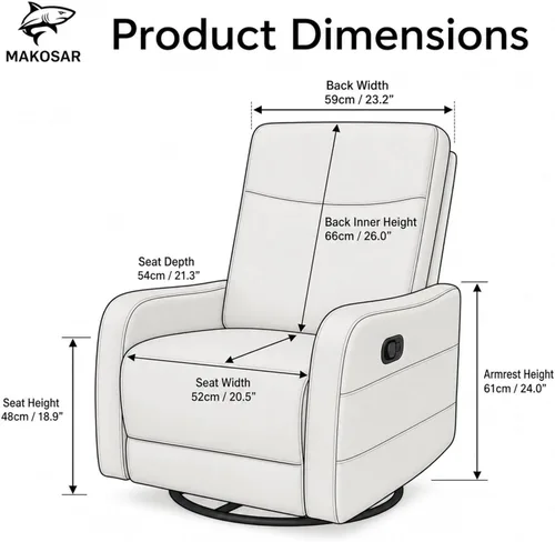 Miniatura 2 de Silla reclinable giratoria de 360°, sillón reclinable manual con asa lateral, silla de salón tapizada de tela para sala de estar, dormitorio